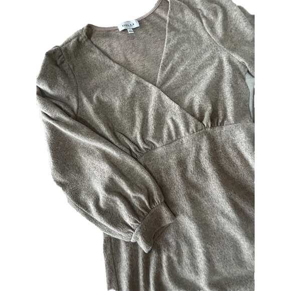 Womens Taupe Long Sleeve Dress Large Ruffled Accents Super Soft! - Picture 3 of 10